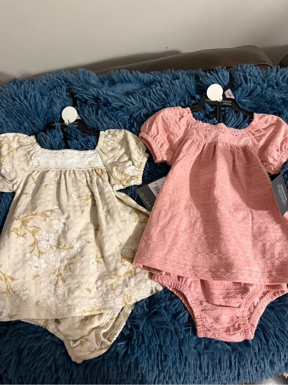 2 pack Toddler Girls Matching Set - Pink & Cream Floral Puff-Sleeve Romper Duo